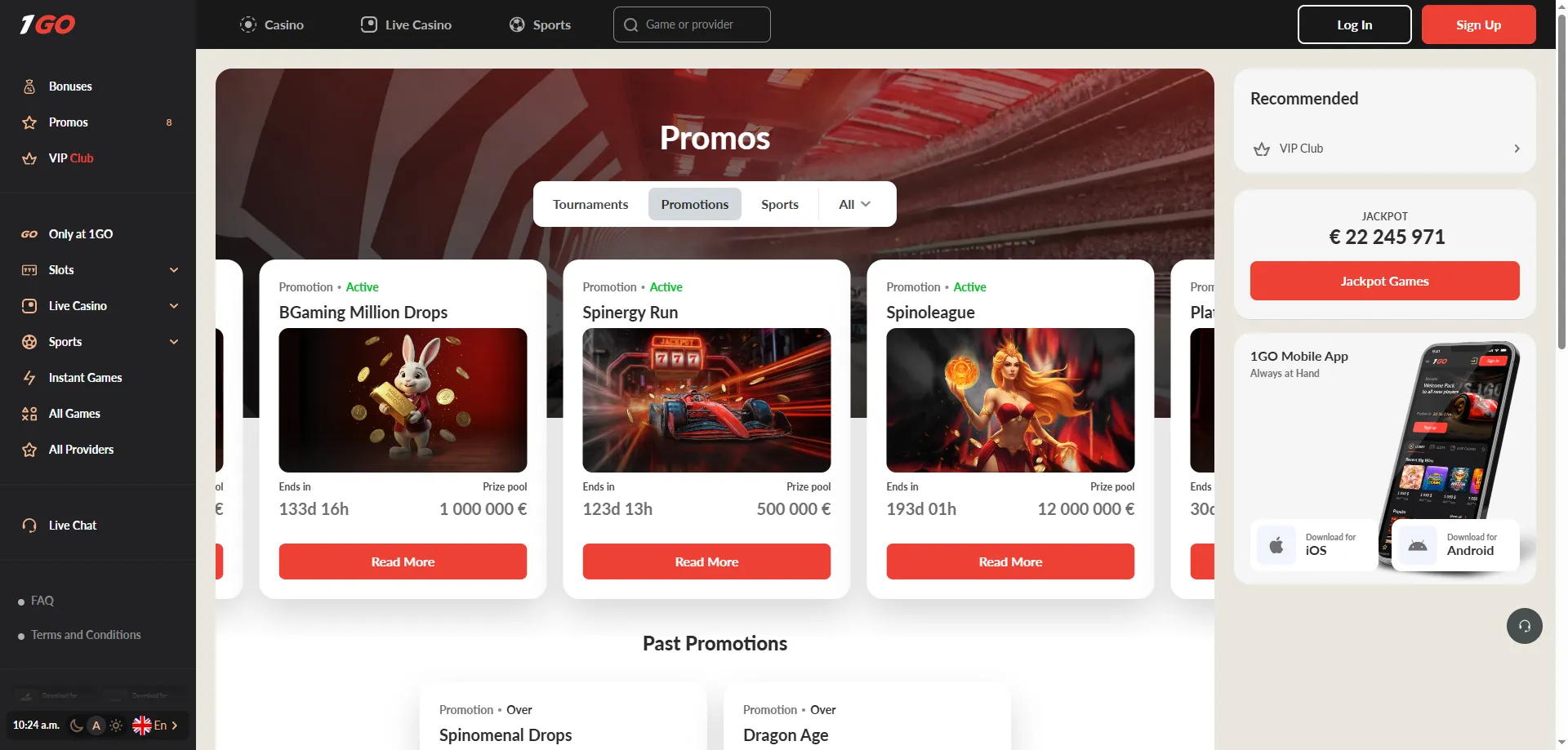 1GO Casino welcome bonus — 225% up to 81,000 INR and 400 free spins